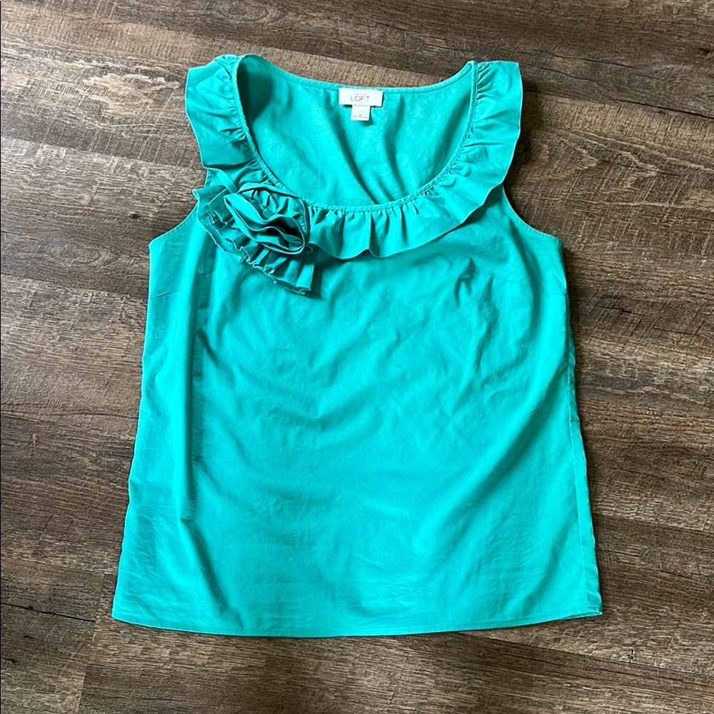 LOFT Blue Ruffled Tank Top
